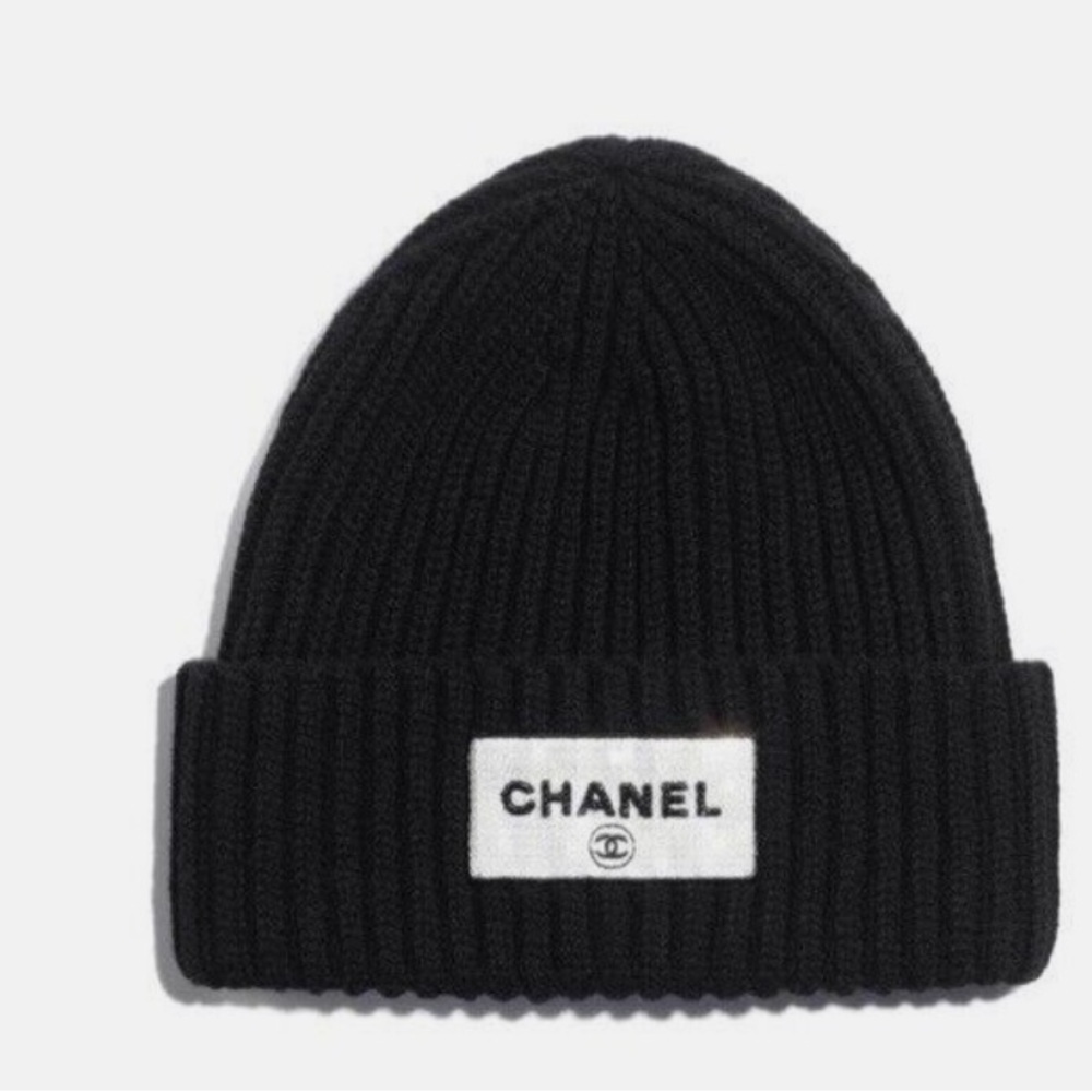 CHANEL navy Ribbed Sequin Detail Knit Hat